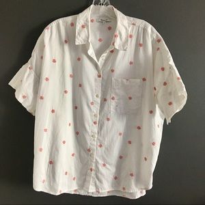 Madewell Embroidered Pink Daisy Courier Shirt Size Large